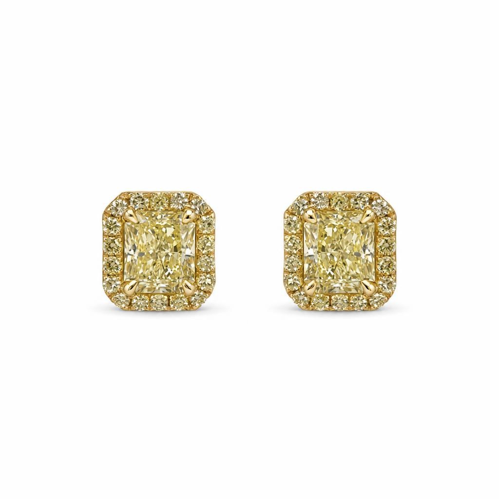 Χρυσά Σκουλαρίκια K18 με Φυσικά και Fancy Yellow Διαμάντια
