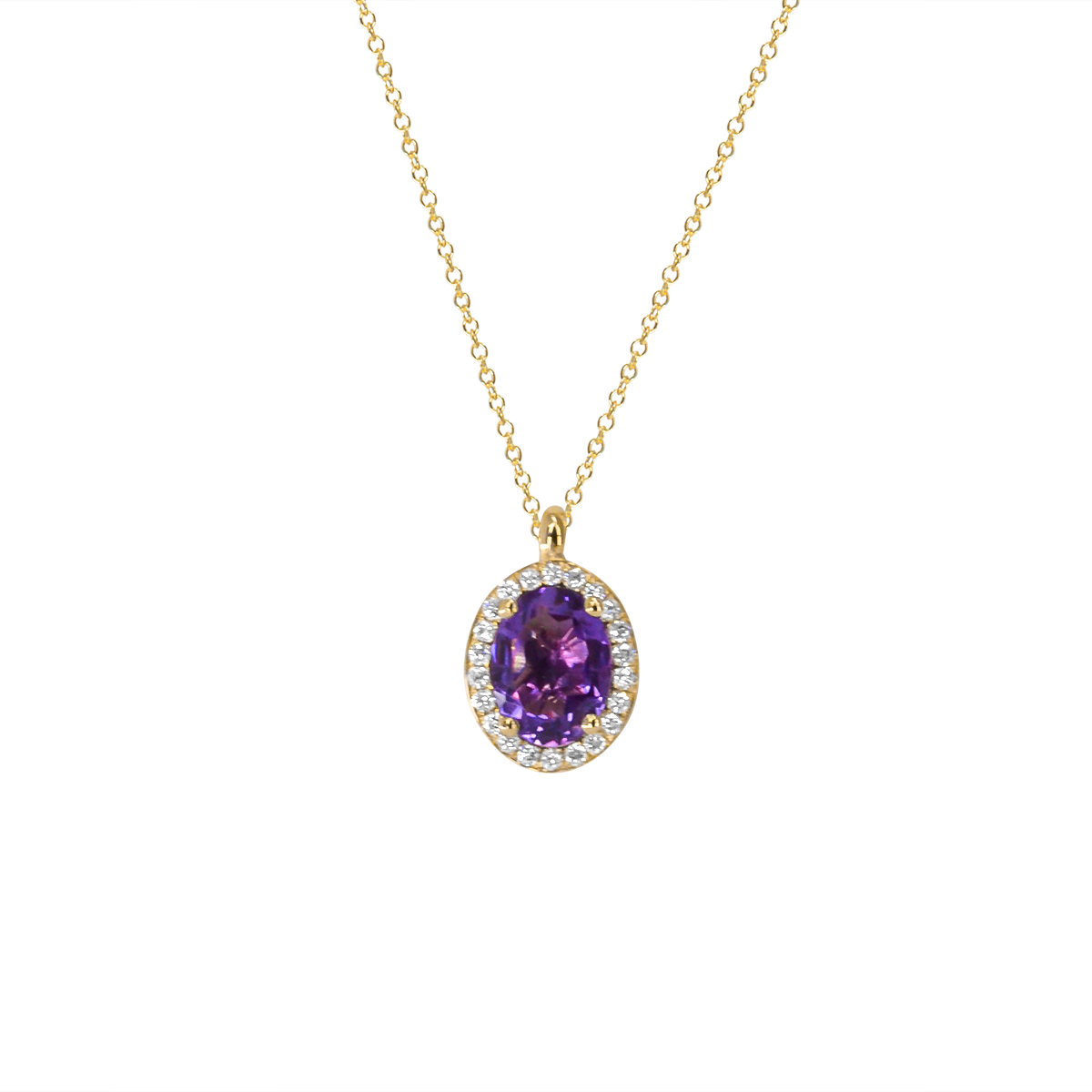 18 Κ ΧΡΥΣΟ ΚΟΛΙΕ ΜΕ ΟΒΑΛ ΑΜΕΘΥΣΤΟ (1.16 CT) & ΔΙΑΜΑΝΤΙΑ (BR 0.13 CT)