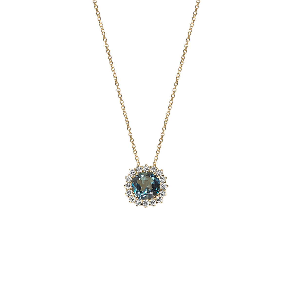 Κολιέ από Χρυσό 18 Καρατίων με London Blue Topaz και Φυσικά Διαμάντια