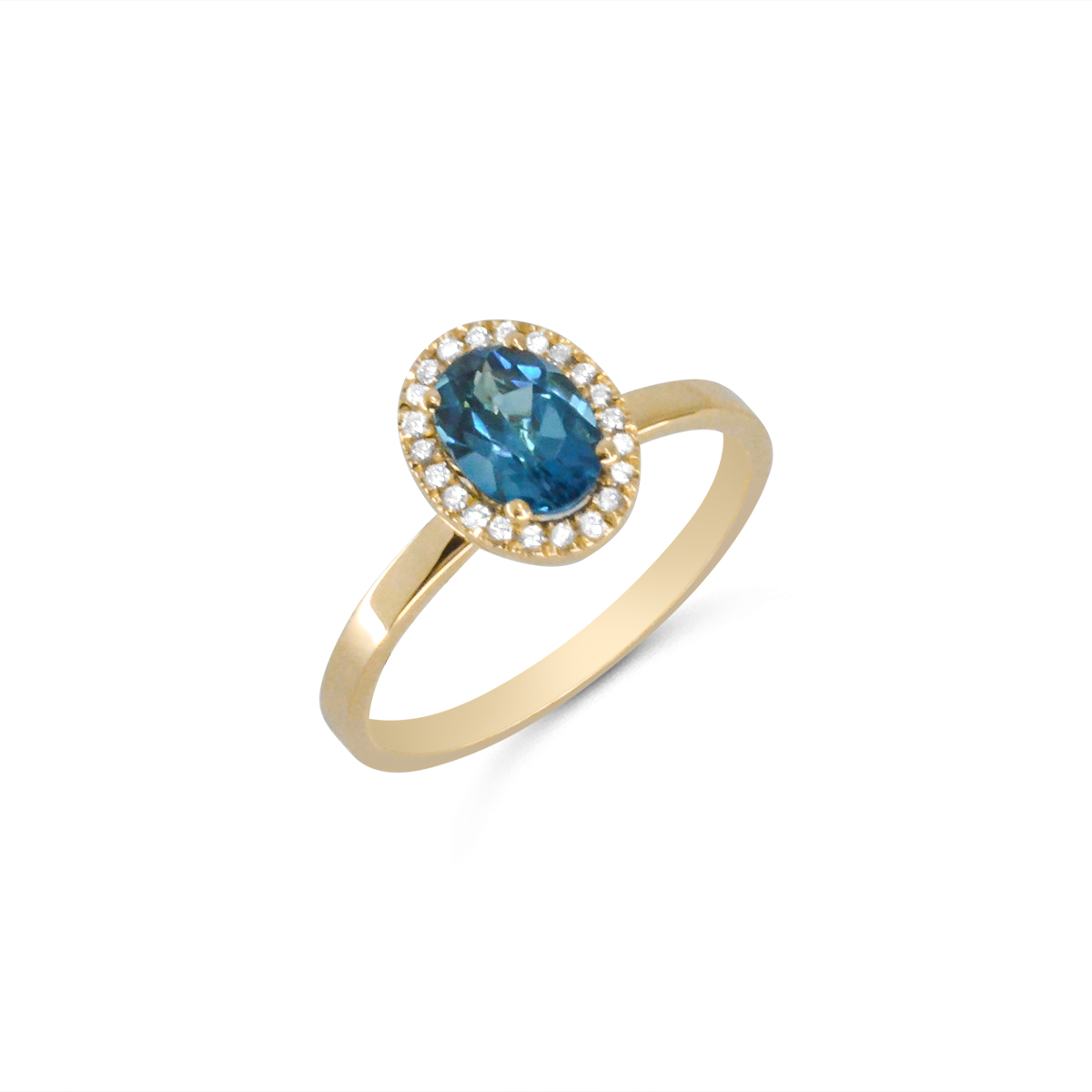18 Κ ΧΡΥΣΟ ΔΑΧΤΥΛΙΔΙ ΡΟΖΕΤΑ ΜΕ BLUE TOPAZ (0.99 CT) & ΔΙΑΜΑΝΤΙΑ (BR 0.11 CT)