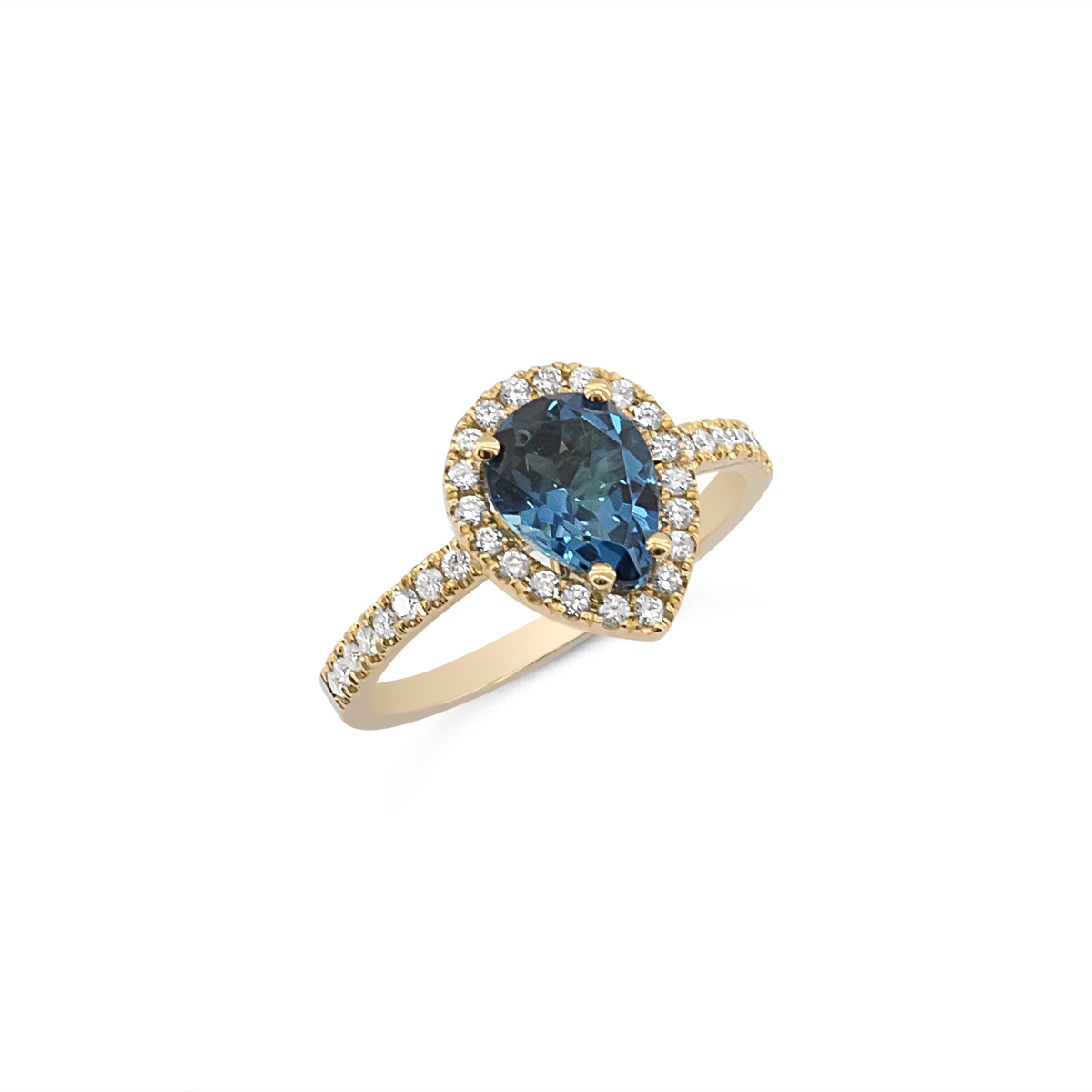 Δαχτυλίδι με London Blue Topaz και Φυσικά Διαμάντια