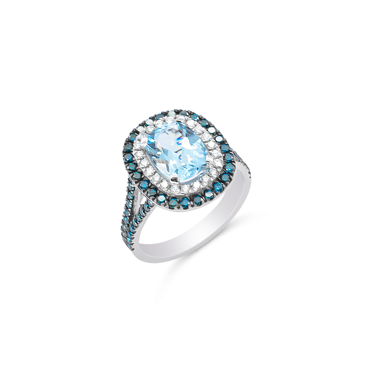 Δαχτυλίδι Κ18 με aquamarine rectangular cushion και φυσικά διαμάντια