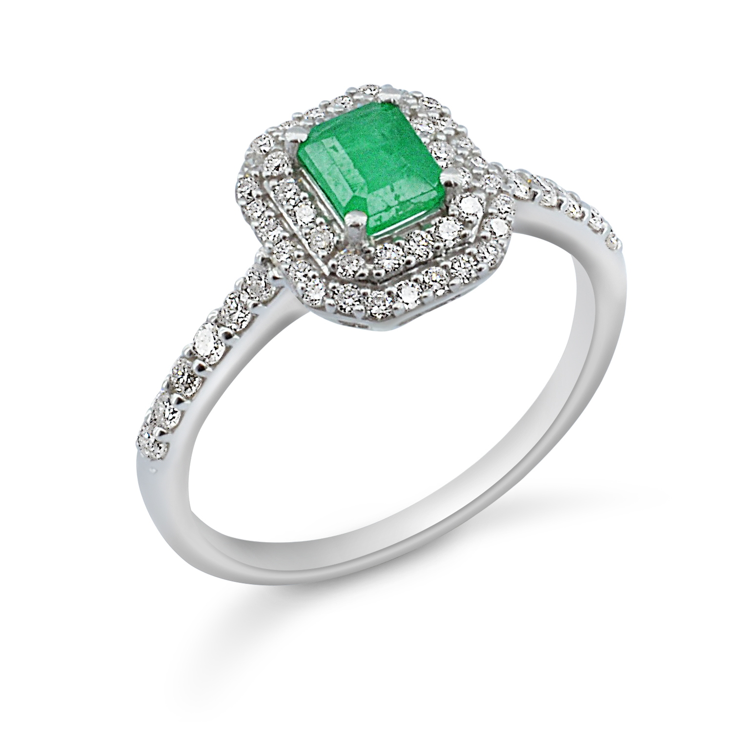 Δαχτυλίδι 18 Καρατίων με Φυσικά Διαμάντια0.42ct G/VS1 & Σμαράγδι 0.44ct