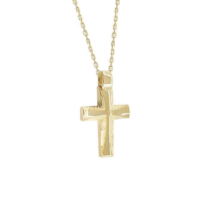 Σταυρός Κ18 ' Γυαλιστερός με ανάγλυφη λεπτομέρεια