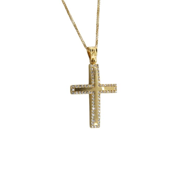 Λαμπερός Σταυρός με Ζιργκόν & Αλυσίδα