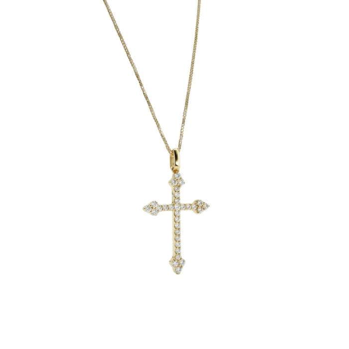 Λαμπερός Σταυρός με Διακοσμητικά Άκρα & Αλυσίδα