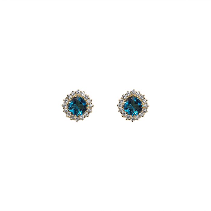 Σκουλαρίκια από Χρυσό 18 Καρατίων με Blue Topaz Cushion και Διαμάντια