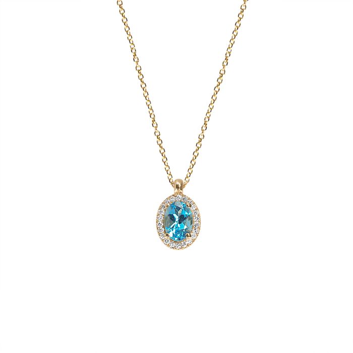 Κολιέ από Χρυσό 18 Καρατίων με Blue Topaz και Φυσικά Διαμάντια