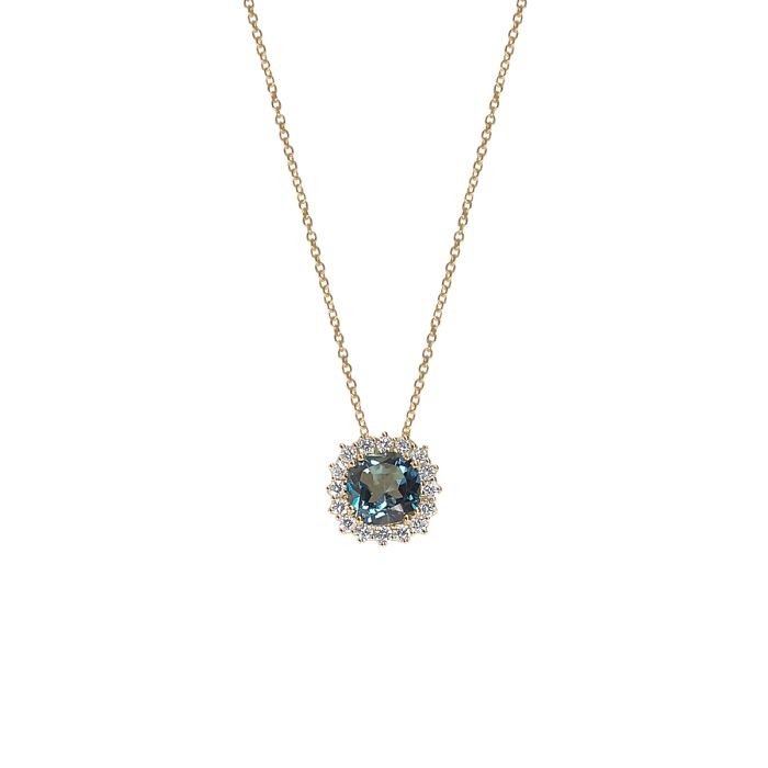 Κολιέ από Χρυσό 18 Καρατίων με London Blue Topaz και Φυσικά Διαμάντια