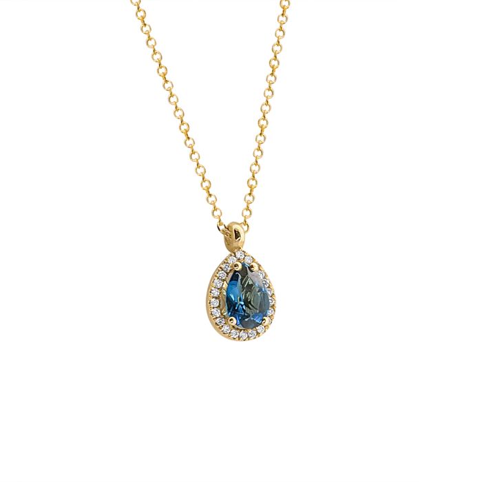 Μενταγιόν Κ18 με φυσικό London Blue Topaz και φυσικά Διαμάντια