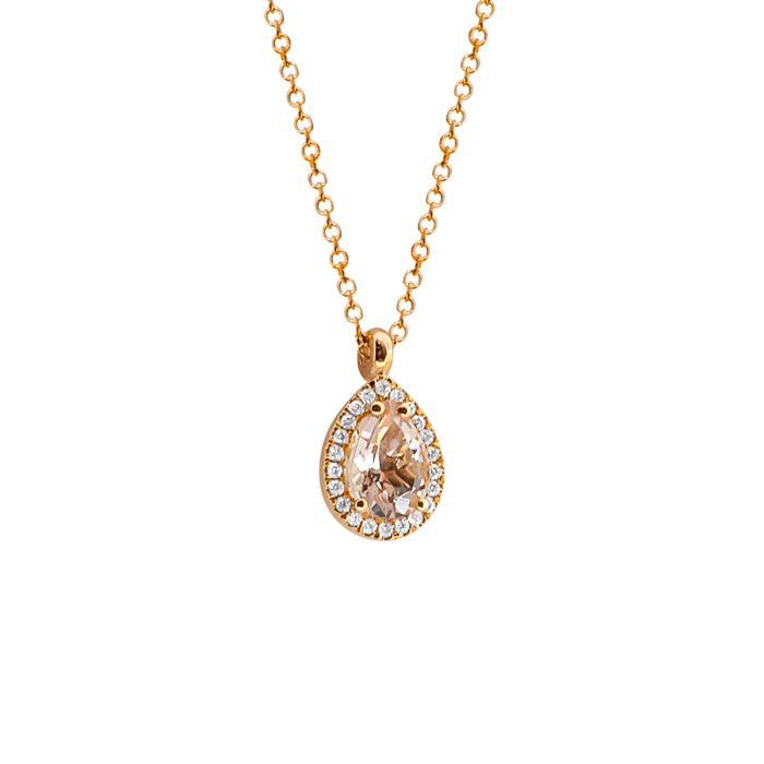 Μενταγιόν Κ18 Ροζ Χρυσού με φυσική Morganite και φυσικά Διαμάντια