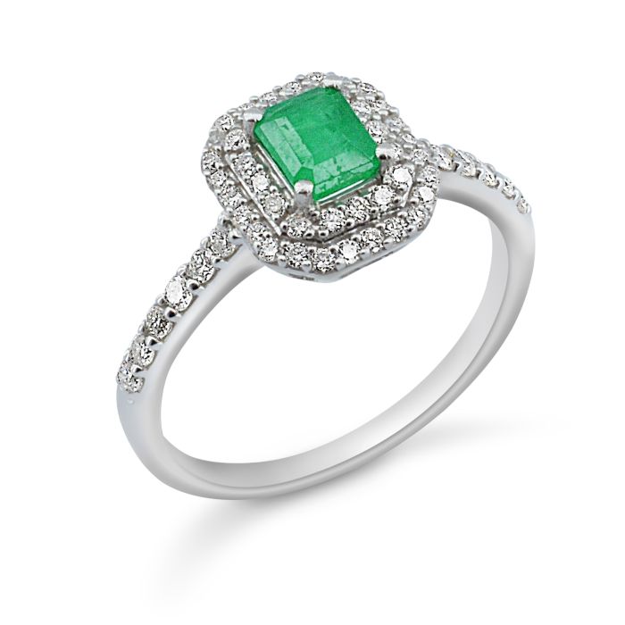 Δαχτυλίδι 18 Καρατίων με Φυσικά Διαμάντια0.42ct G/VS1 & Σμαράγδι 0.44ct