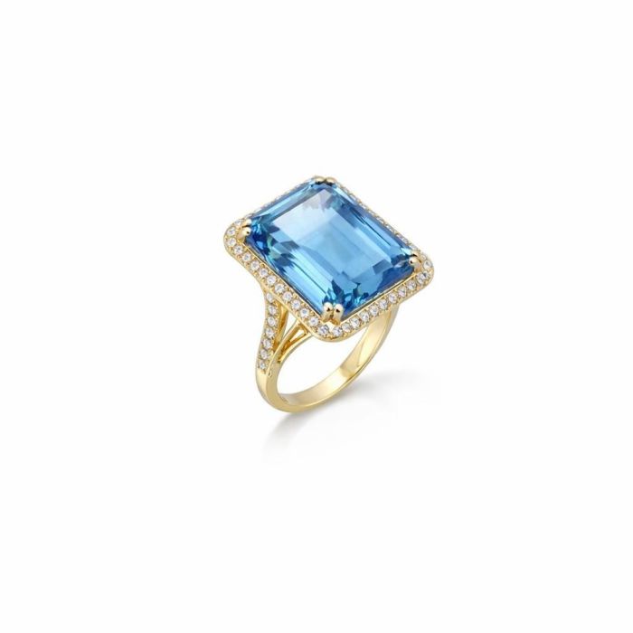 Δαχτυλίδι 18Κ με Φυσικό Μπλε Τοπάζι Emerald Cut και Φυσικά Διαμάντια