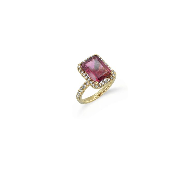 Δαχτυλίδι 18Κ με Φυσική Τουρμαλίνη Emerald Cut και Φυσικά Διαμάντια