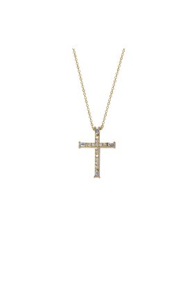 Εντυπωσιακός Γυναικείος Σταυρός Χρυσός Κ18 με Φυσικά Διαμάντια Round και Baguette 0.31ct