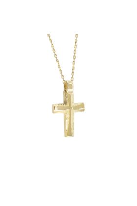 Σταυρός Κ18 ' Γυαλιστερός με ανάγλυφη λεπτομέρεια