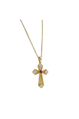 Περίτεχνος Χρυσός Σταυρός Κ14 με Λευκές Πέτρες