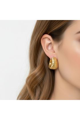 Aureva Χρυσοί Κρίκοι με Ανάγλυφη Γραμμή