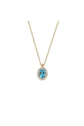 Κολιέ από Χρυσό 18 Καρατίων με Blue Topaz και Φυσικά Διαμάντια