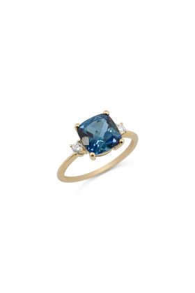 Δαχτυλίδι Κίτρινου Χρυσού 18Κ με London Blue Topaz και Φυσικά Διαμάντια