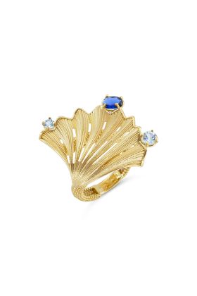 Δαχτυλιδι Φυλλο Κ14 με Μπλε Πετρες