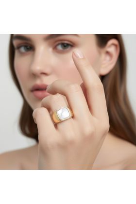 Lunaris Χρυσό Δαχτυλίδι Σφραγίδα με Φίλντισι