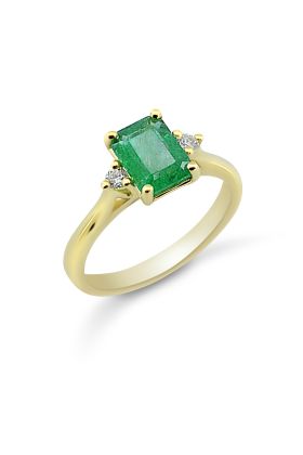 Δαχτυλίδι 18 Καρατίων με Φυσικά Διαμάντια 0.10ct G/VS1 & Σμαράγδι 1.36ct