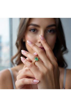 Δαχτυλίδι 18 Καρατίων με Φυσικά Διαμάντια 0.10ct G/VS1 & Σμαράγδι 1.36ct