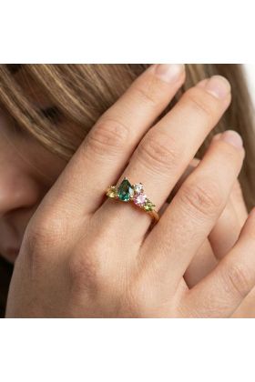 Δαχτυλίδι Χρυσό Aurora με Πολύχρωμα Πετράδια