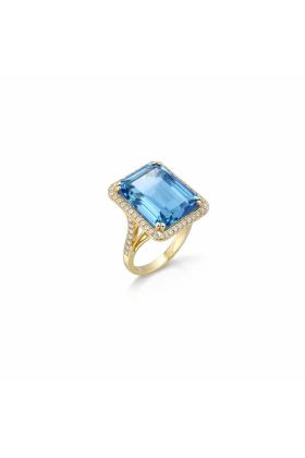 Δαχτυλίδι 18Κ με Φυσικό Μπλε Τοπάζι Emerald Cut και Φυσικά Διαμάντια