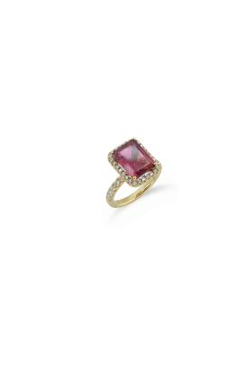 Δαχτυλίδι 18Κ με Φυσική Τουρμαλίνη Emerald Cut και Φυσικά Διαμάντια