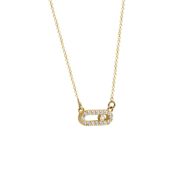 14K Gold Necklace with White Stones NECKLACE