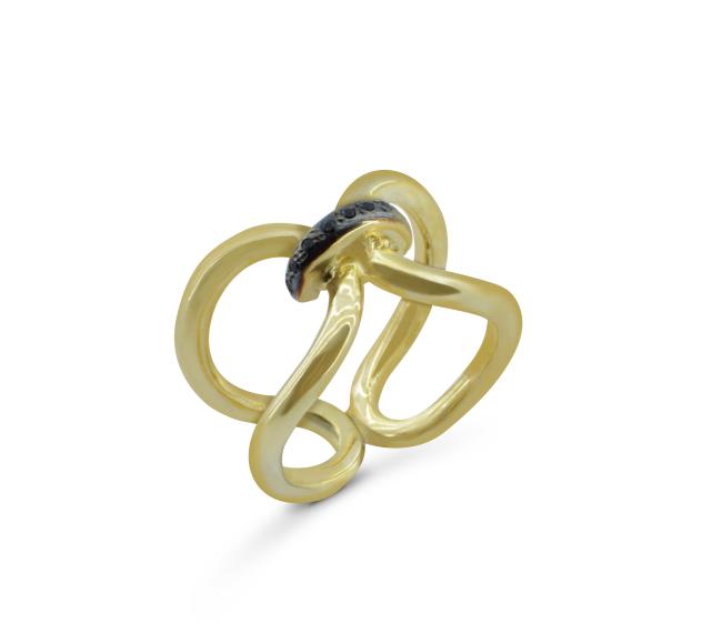 K14 Gold Ring with Black Stones RING