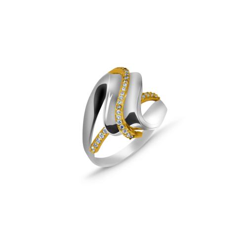 Δίχρωμο δαχτυλίδι από κίτρινο και λευκό χρυσό με λευκά ζαφείρια.