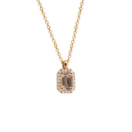 K18 Pendant with Natural Morganite and Natural Diamonds NECKLACE