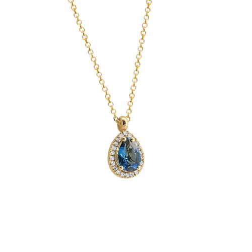 K18 Pendant with Natural London Blue Topaz and Natural Diamonds NECKLACE