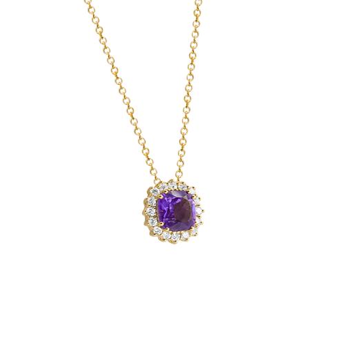 18K Gold Necklace with Amethyst and Natural Diamonds NECKLACE