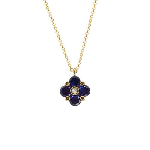 14K Gold Cross Necklace with Blue Stones NECKLACE