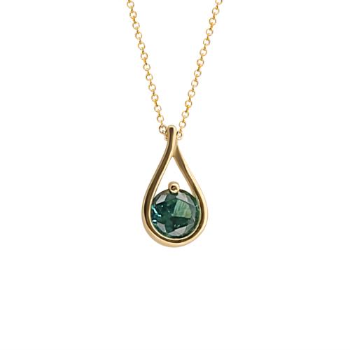 14K Gold Teardrop Necklace with Green Stone NECKLACE