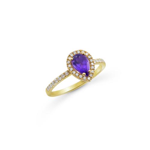K18 Gold Ring with Natural Amethyst and Diamonds RING