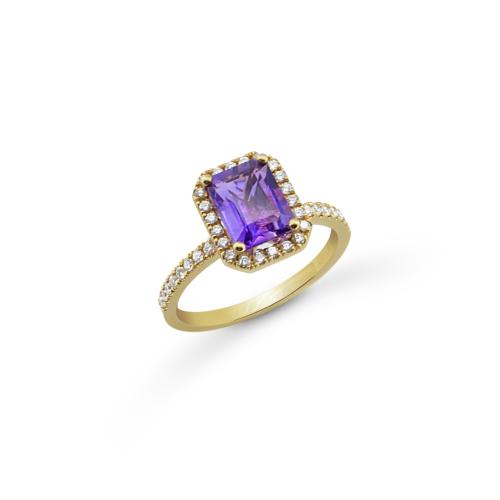 K18 Gold Ring with Natural Amethyst and Diamonds RING